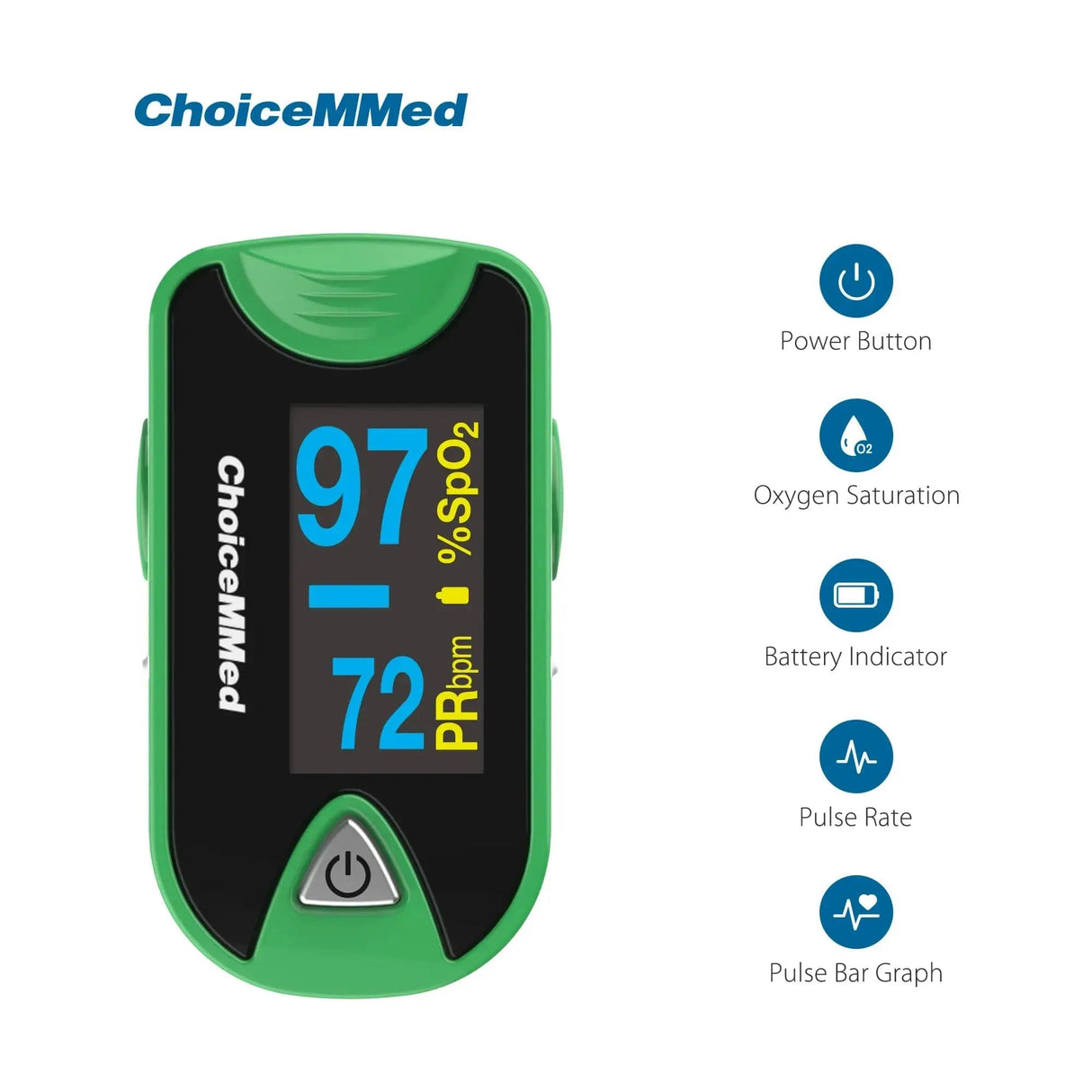 ChoiceMMed Finger Pulse Oximeter - Green - Paramedic Shop