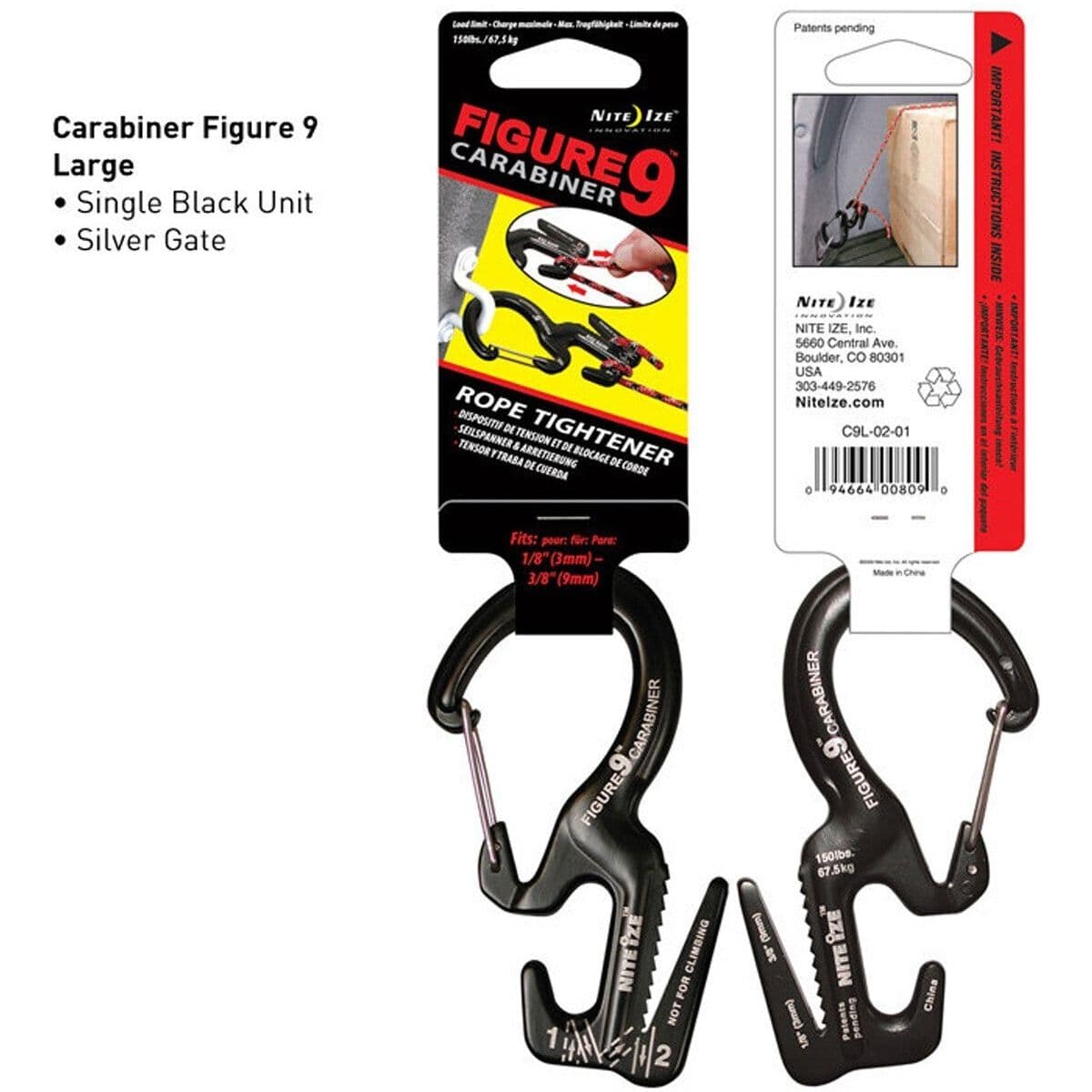 Figure 9 Carabiner Large Rope Tightener - Black - Paramedic Shop
