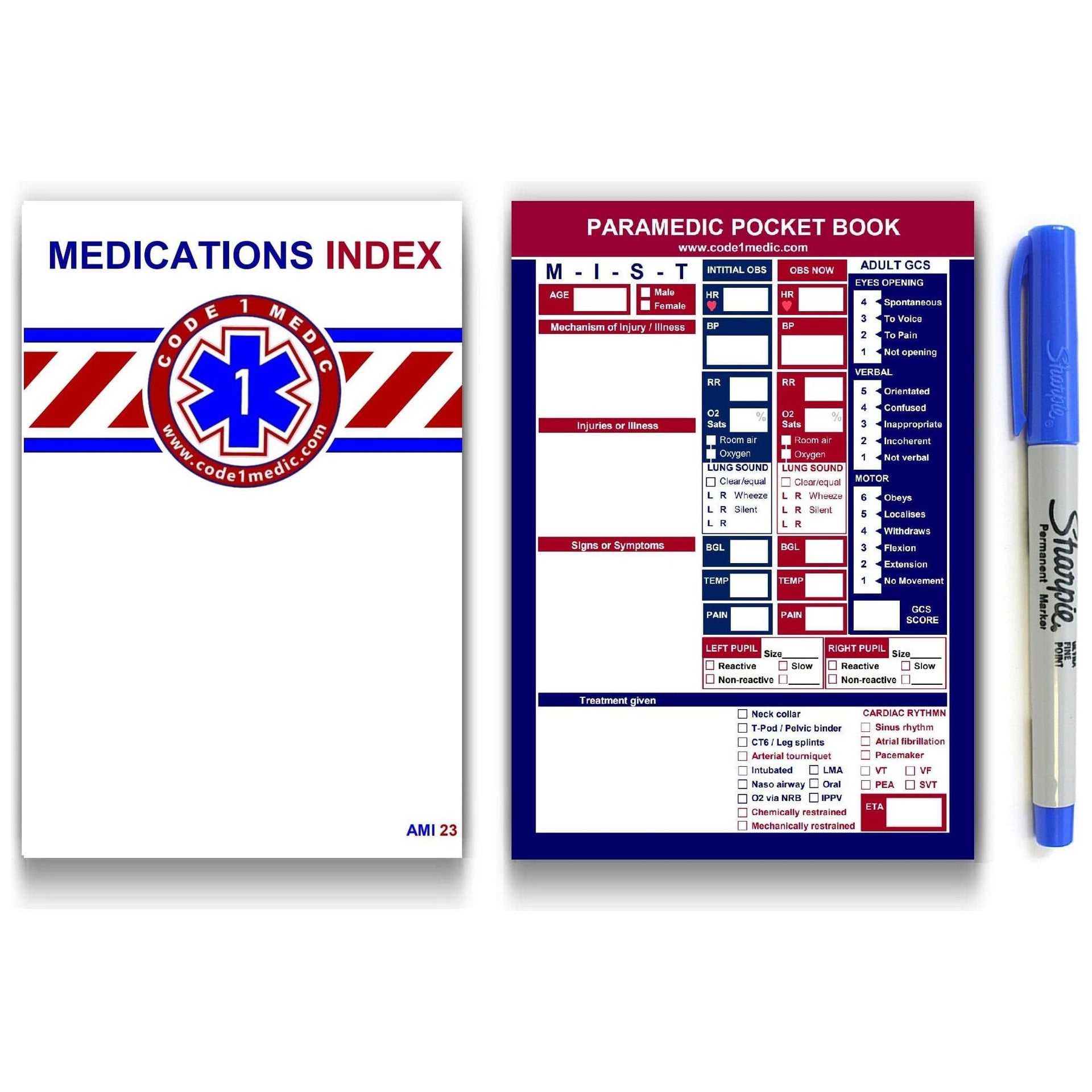 Paramedic Shop Code 1 Medic Cards Paramedic Pocket Book + Medications Index 23 Combo Pack